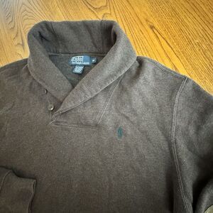 VTG Polo Ralph Lauren Brown Shawl Collar Knit Pullover Sweater Men's‎ Size M